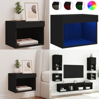 Wand-Nachttisch mit LED-Leuchten Schwarz - TV-Tisch - Nachtkästchen - Holznachttesch - Schlafzimmermöbel - Wohnraumorganisation - Home & Living von VIDAXL