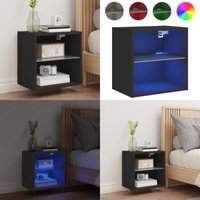 Wand-Nachttisch mit LED-Leuchten Schwarz - TV-Tisch - Nachtkast - Nachttisch - Holznachtttisch - LED-Beleuchtung - Home & Living von VIDAXL