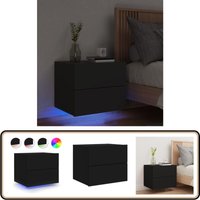 Wand-Nachttisch mit LED-Leuchten Schwarz - Wandregal - Nachttisch - Wohnzimmer Deko - Holzregale - Regal Schwarz von VIDAXL