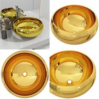 Waschbecken 40 x 15 cm Keramik Golden - Rundes Waschbecken - Keramik Waschbecken - Goldfarbenes Waschbecken - Aufsatzwaschbecken - Badezimmer von VIDAXL