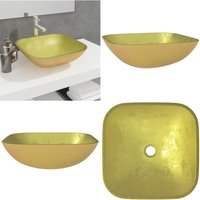 Waschbecken Glas 42x42x14 cm Gold - Waschbecken - Glaswaschbecken - Aufsatzwaschbecken - Goldfarbenes Waschbecken - Modernes Waschbecken - Home & von VIDAXL