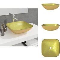Waschbecken Glas 42x42x14 cm Gold - Waschbecken - Glaswaschbecken - Aufsatzwaschbecken - Goldfarbenes Waschbecken - Modernes Waschbecken von VIDAXL