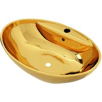 Waschbecken,Handwaschbecken mit Überlauf 58,5 x 39 x 21 cm Keramik Golden vidaXL von BONNEVIE