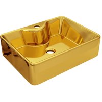 Waschbecken mit Wasserhahnloch 48 x 37 x 13,5 cm Keramik Golden vidaXL327422 von BONNEVIE