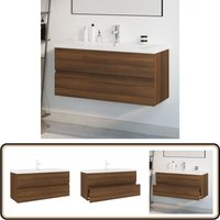 Waschbeckenschrank mit Einbaubecken Braun Eiche Holzwerkstoff - Badezimmermöbel - Waschtisch - Waschbeckenunterschrank - Spiegelschrank - Möbel von VIDAXL