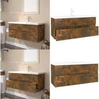 Waschbeckenschrank mit Einbaubecken Räuchereiche Holzwerkstoff - Badezimmermöbel - Holzwerkstoff Möbel - Waschtisch - Waschbeckenunterschrank Waschbeckenschrank mit Einbaubecken Räuchereiche Holzwerkstoff - Badezimmermöbel - Holzwerkstoff Möbel - Waschtisch - Waschbeckenunterschrank von VIDAXL