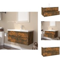 Waschbeckenschrank mit Einbaubecken Räuchereiche Holzwerkstoff - Badezimmermöbel - Holzwerkstoff Möbel - Waschtischschrank - Waschtrog - Unterbau von VIDAXL