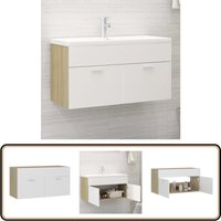 Waschbeckenunterschrank Weiß Sonoma-Eiche 90x38,5x46 cm - Waschtischschrank - Badezimmermöbel - Holzschränk - Aufbewahrungsschrank - Badeschrank Waschbeckenunterschrank Weiß Sonoma-Eiche 90x38,5x46 cm - Waschtischschrank - Badezimmermöbel - Holzschränk - Aufbewahrungsschrank - Badeschrank von VIDAXL