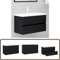 Vidaxl - Waschbeckenunterschrank mit Einbaubecken Schwarz Holzwerkstoff - Waschbeckenunterschrank - Holzwerkstoff Möbel - Schwarzer Unterschrank von VIDAXL