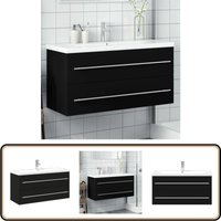Waschbeckenunterschrank mit Einbaubecken Schwarz - Waschbeckenunterschrank - Badezimmermöbel - Küchenwäsche - Spüle - Armaturenbrett von VIDAXL