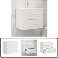 Waschbeckenunterschrank mit Einbaubecken Weiß Holzwerkstoff - Waschbeckenunterschrank - Holzwerkstoffschrank - Badezimmermöbel - Weißer Waschtisch von VIDAXL