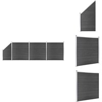 Zaunelement Set wpc 619x(105-186) cm Schwarz - Gartenzäunen - WPC-Zaun - Holzzäune - Kunststoffzäune - Schwarz von VIDAXL