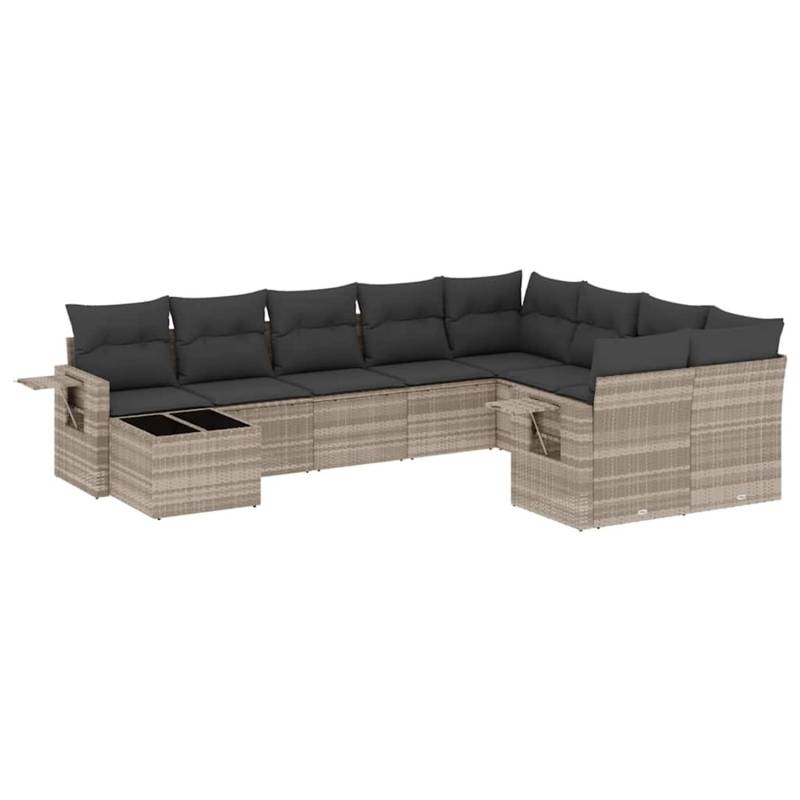 vidaXL 10-Tlg Garten-Sofagarnitur mit Kissen Hellgrau Poly Rattan 3220661 von VIDAXL