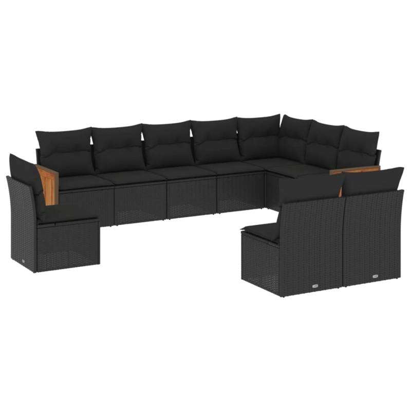 vidaXL 10-Tlg Garten-Sofagarnitur mit Kissen Schwarz Poly Rattan 3227749 von VIDAXL