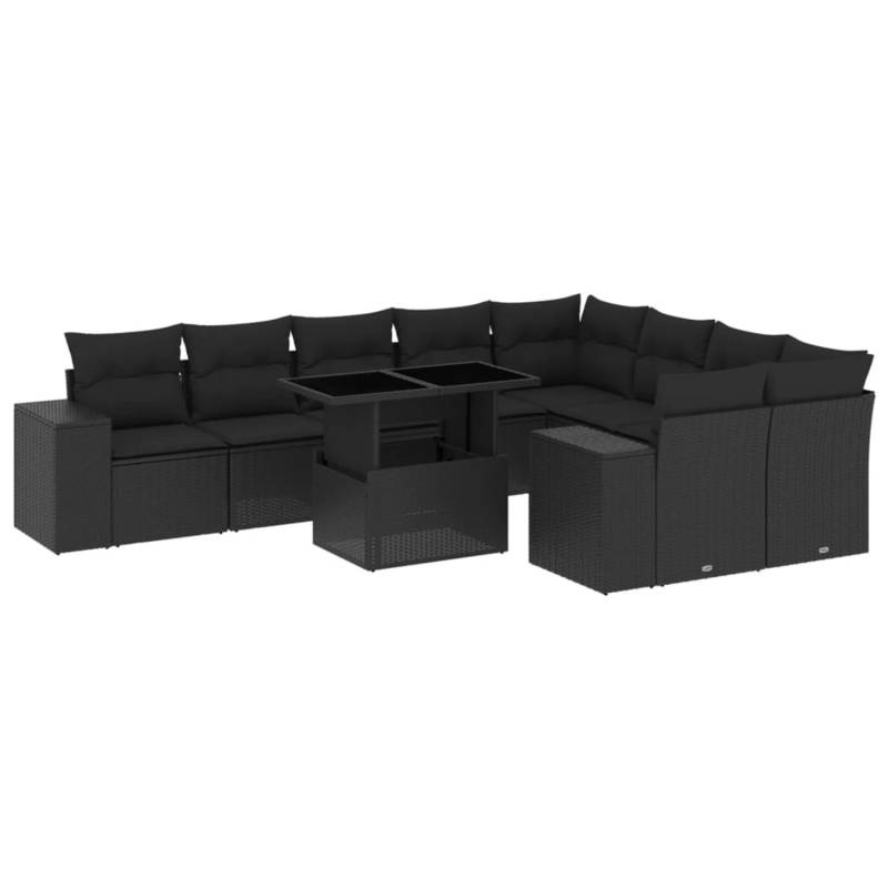 vidaXL 10-Tlg Garten-Sofagarnitur mit Kissen Schwarz Poly Rattan 3269385 von VIDAXL