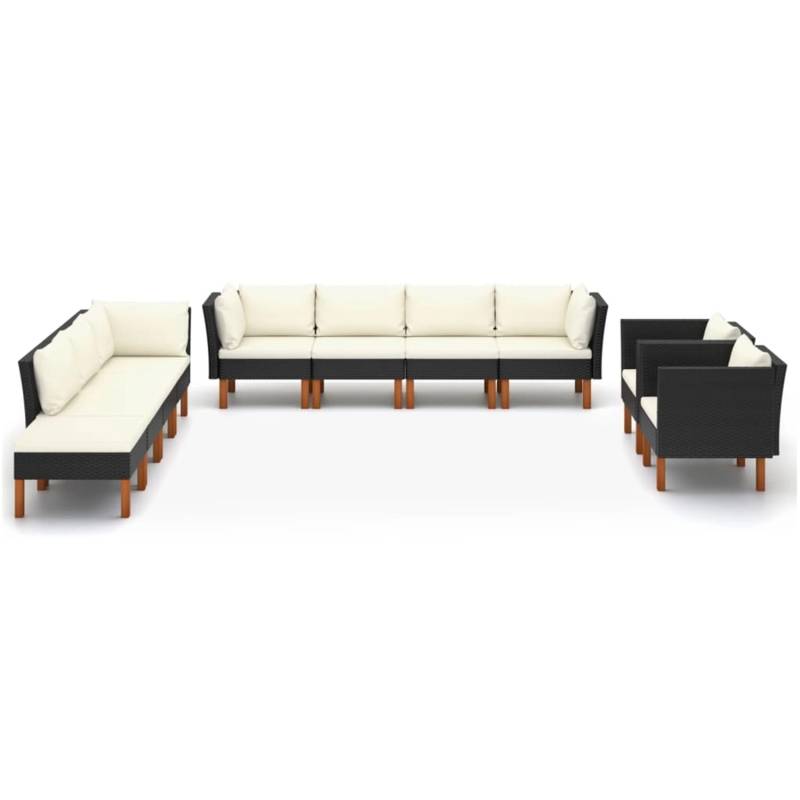 vidaXL 10-tlg Garten-Lounge-Set Poly Rattan Eukalyptusholz Schwarz von VIDAXL