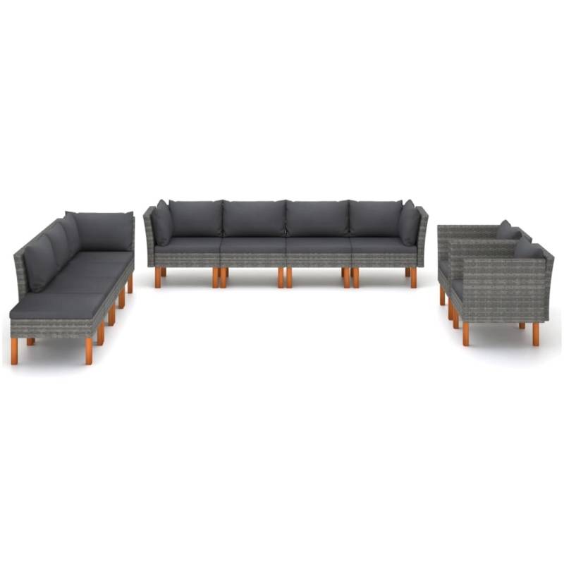 vidaXL 10-tlg Garten-Lounge-Set Poly Rattan und Eukalyptusholz Grau von VIDAXL