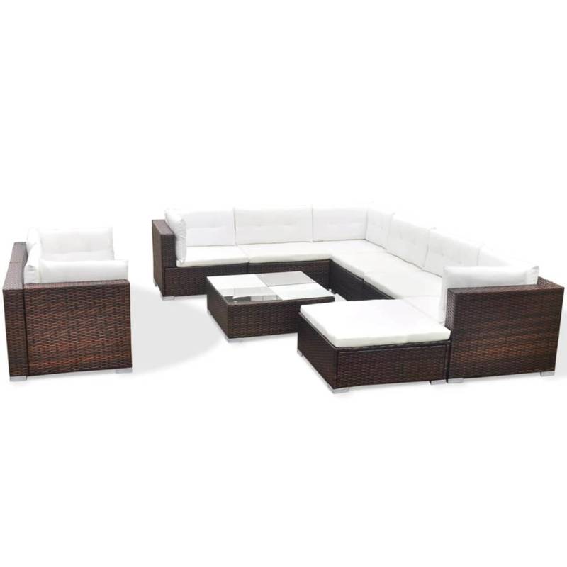 vidaXL 10-tlg Garten-Lounge-Set mit Auflagen Poly Rattan Braun Modell 3 von VIDAXL