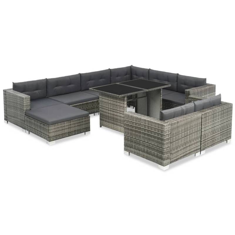 vidaXL 10-tlg Garten-Lounge-Set mit Auflagen Poly Rattan Grau Modell 5 von VIDAXL