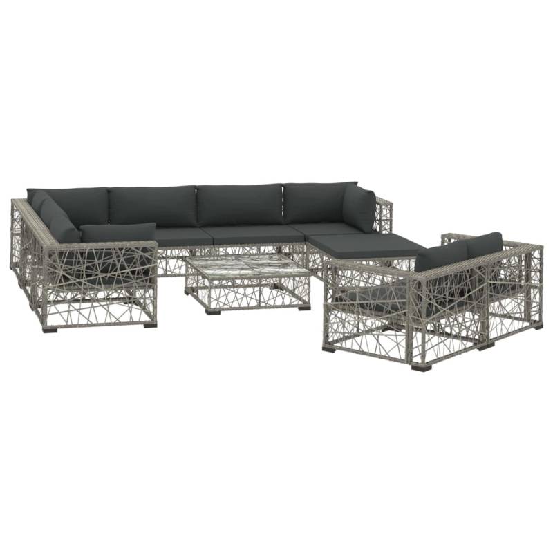 vidaXL 10-tlg Garten-Lounge-Set mit Auflagen Poly Rattan Grau Modell 6 von VIDAXL