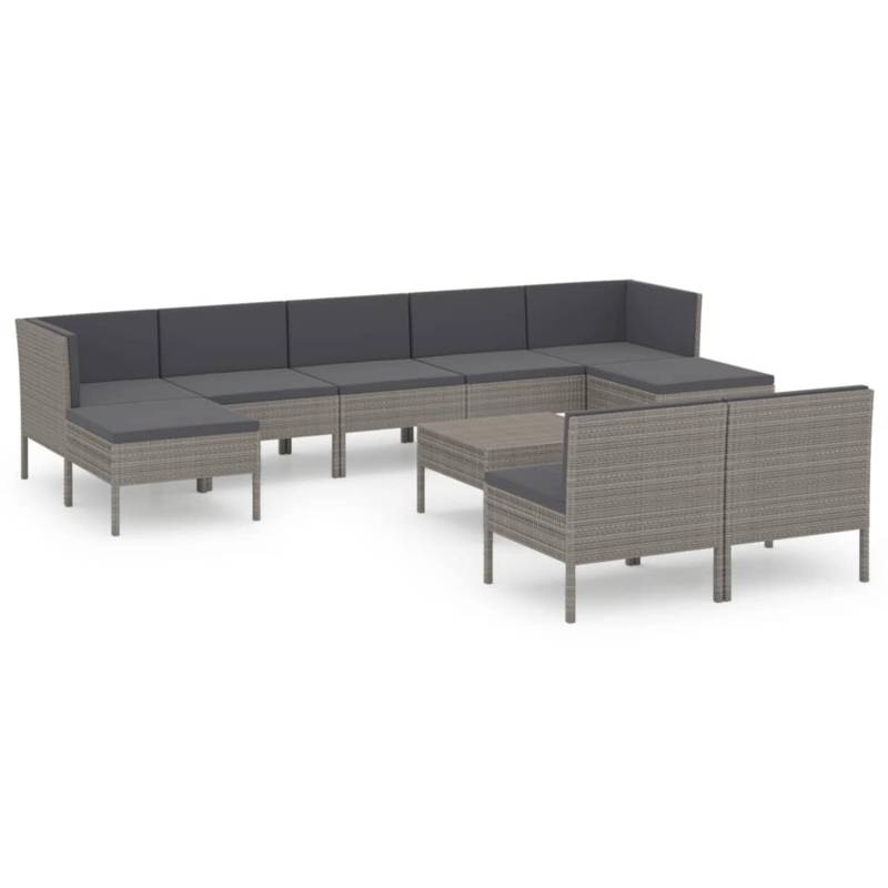 vidaXL 10-tlg Garten-Lounge-Set mit Auflagen Poly Rattan Grau Modell 9 von VIDAXL