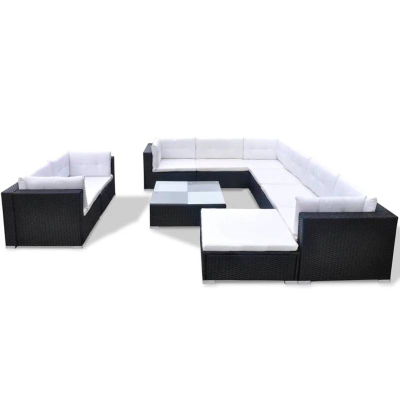 vidaXL 10-tlg Garten-Lounge-Set mit Auflagen Poly Rattan Schwarz Modell 5 von VIDAXL