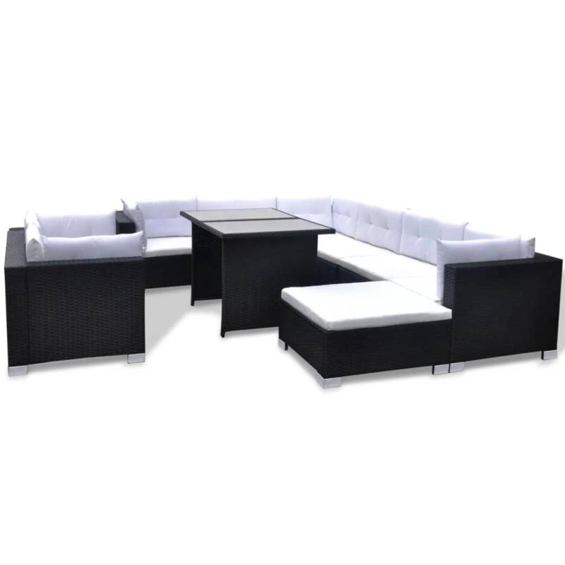 vidaXL 10-tlg Garten-Lounge-Set mit Auflagen Poly Rattan Schwarz Modell 6 von VIDAXL