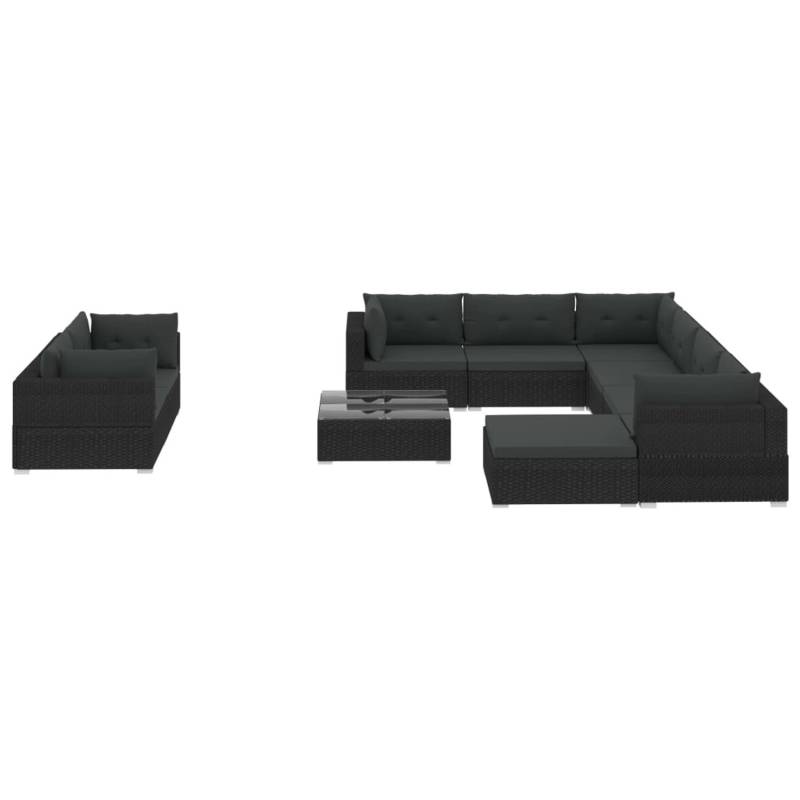 vidaXL 10-tlg Garten-Lounge-Set mit Auflagen Poly Rattan Schwarz Modell 9 von VIDAXL