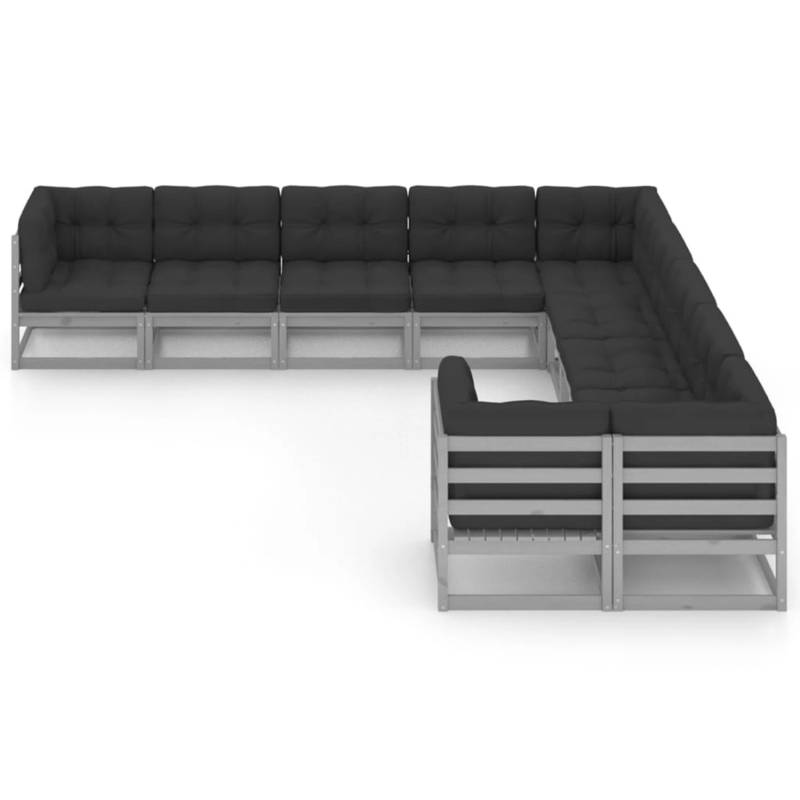 vidaXL 10-tlg Garten-Lounge-Set mit Kissen Grau Kiefer Massivholz Modell 13 von VIDAXL