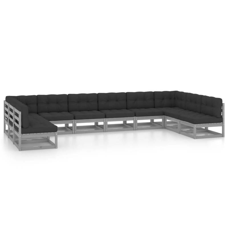 vidaXL 10-tlg Garten-Lounge-Set mit Kissen Grau Kiefer Massivholz Modell 18 von VIDAXL