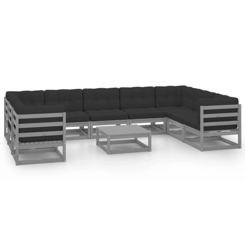vidaXL 10-tlg Garten-Lounge-Set mit Kissen Grau Massivholz Kiefer Modell 1 von VIDAXL
