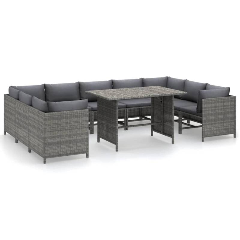 vidaXL 10-tlg Garten-Lounge-Set mit Kissen Poly Rattan Grau Modell 3 von VIDAXL