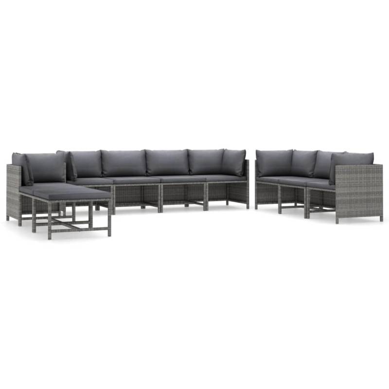 vidaXL 10-tlg Garten-Lounge-Set mit Kissen Poly Rattan Grau Modell 4 von VIDAXL