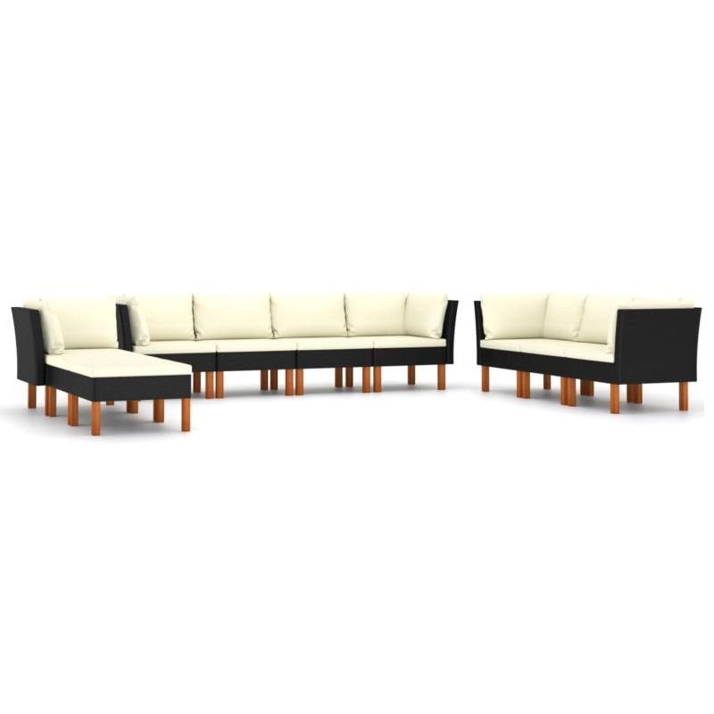 vidaXL 10-tlg Garten-Lounge-Set mit Kissen Poly Rattan Schwarz Modell 3 von VIDAXL