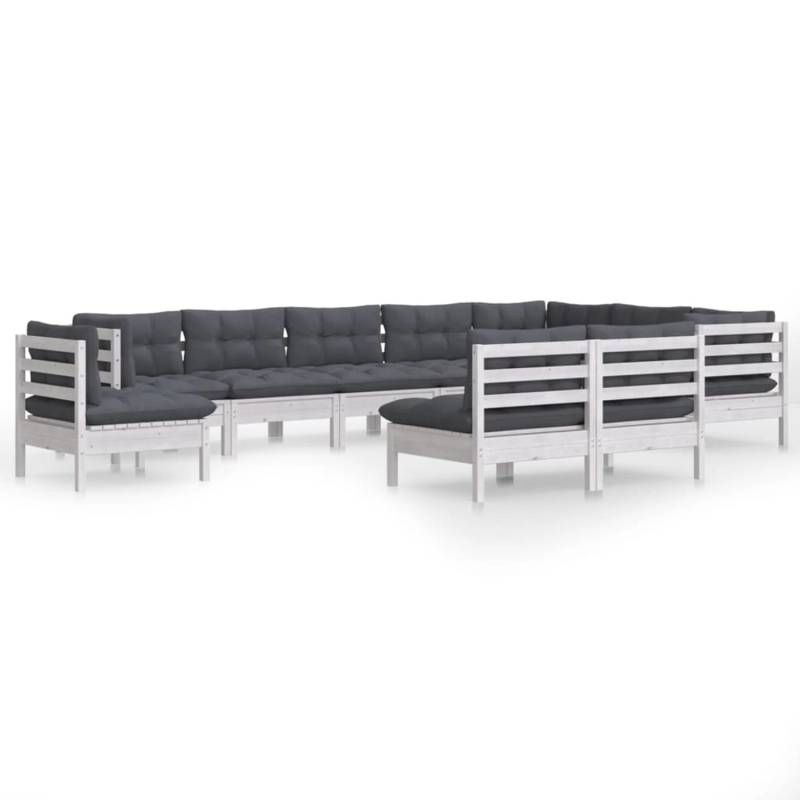 vidaXL 10-tlg Garten-Lounge-Set mit Kissen Weiß Kiefer Massivholz Modell 27 von VIDAXL