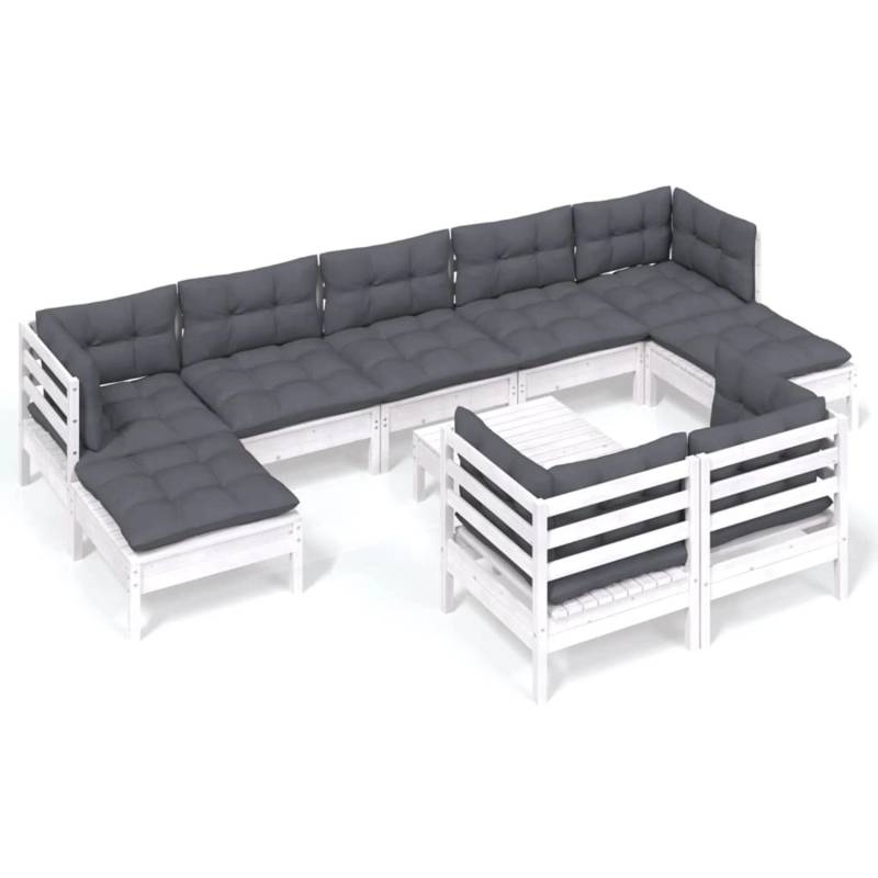 vidaXL 10-tlg Garten-Lounge-Set mit Kissen Weiß Kiefer Massivholz Modell 31 von VIDAXL