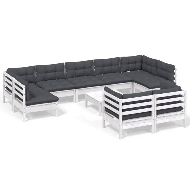 vidaXL 10-tlg Garten-Lounge-Set mit Kissen Weiß Kiefer Massivholz Modell 36 von VIDAXL
