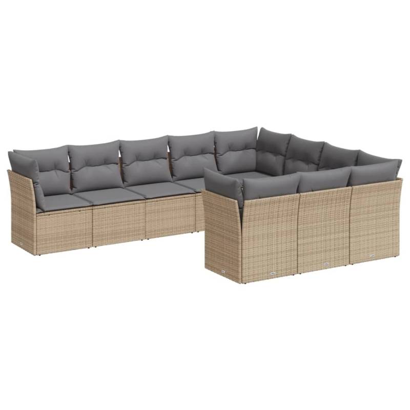vidaXL 10-tlg Garten-Sofagarnitur mit Kissen Beige Poly Rattan Modell 12 von VIDAXL