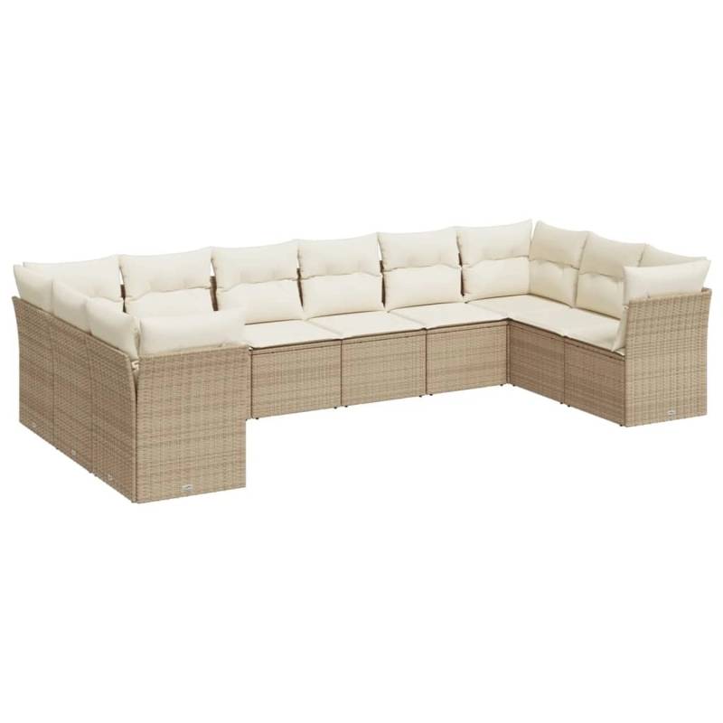 vidaXL 10-tlg Garten-Sofagarnitur mit Kissen Beige Poly Rattan Modell 13 von VIDAXL