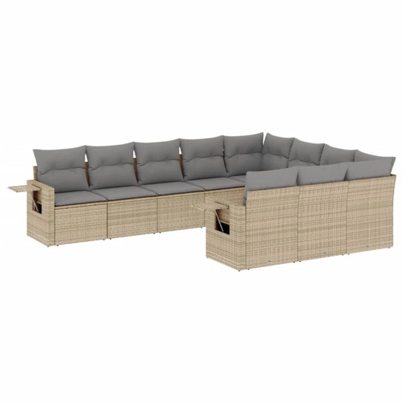 vidaXL 10-tlg Garten-Sofagarnitur mit Kissen Beige Poly Rattan Modell 164 von VIDAXL
