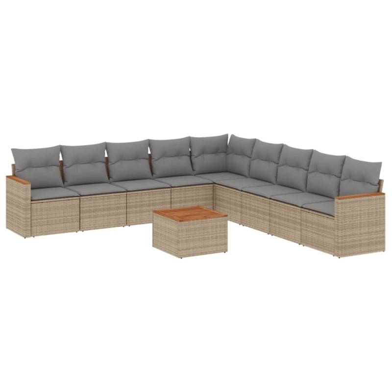 vidaXL 10-tlg Garten-Sofagarnitur mit Kissen Beige Poly Rattan Modell 181 von VIDAXL