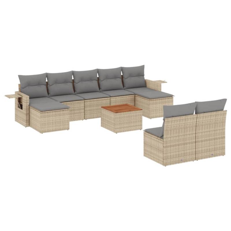 vidaXL 10-tlg Garten-Sofagarnitur mit Kissen Beige Poly Rattan Modell 183 von VIDAXL