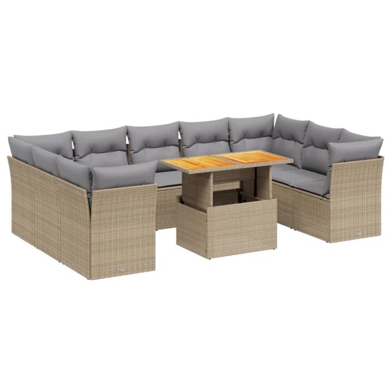 vidaXL 10-tlg Garten-Sofagarnitur mit Kissen Beige Poly Rattan Modell 187 von VIDAXL