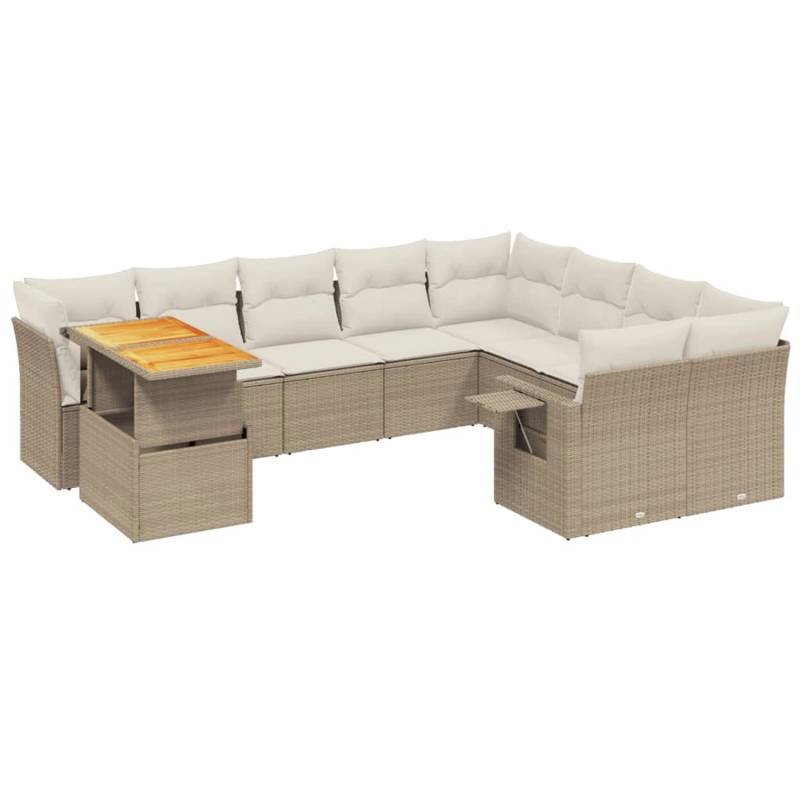 vidaXL 10-tlg Garten-Sofagarnitur mit Kissen Beige Poly Rattan Modell 189 von VIDAXL