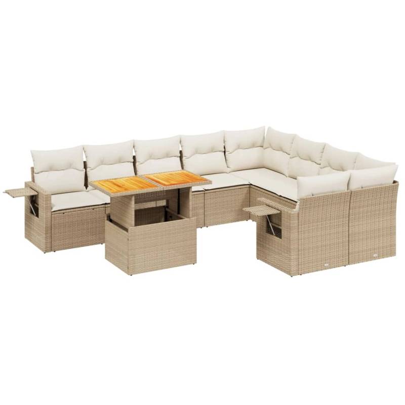 vidaXL 10-tlg Garten-Sofagarnitur mit Kissen Beige Poly Rattan Modell 190 von VIDAXL