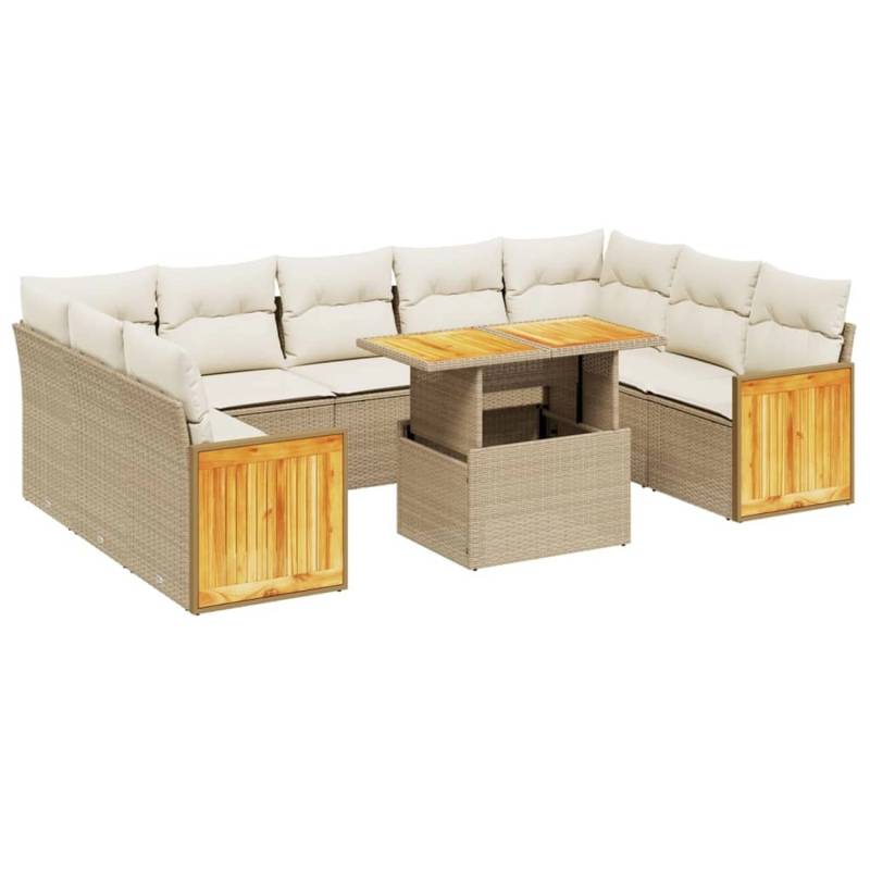 vidaXL 10-tlg Garten-Sofagarnitur mit Kissen Beige Poly Rattan Modell 207 von VIDAXL