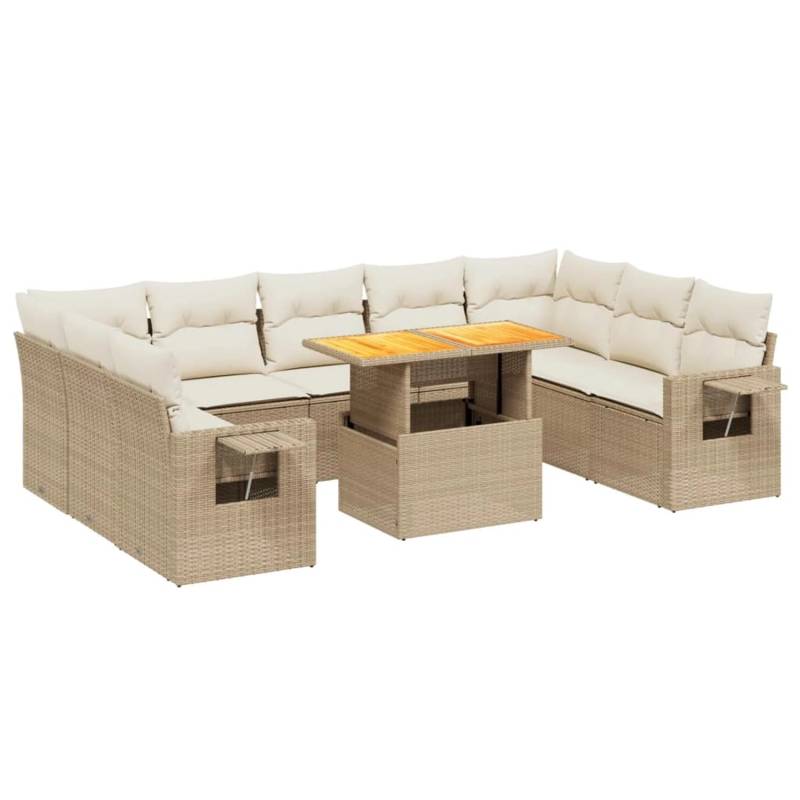 vidaXL 10-tlg Garten-Sofagarnitur mit Kissen Beige Poly Rattan Modell 208 von VIDAXL