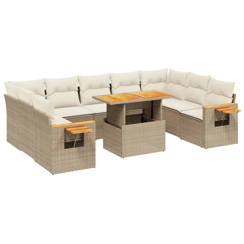 vidaXL 10-tlg Garten-Sofagarnitur mit Kissen Beige Poly Rattan Modell 216 von VIDAXL