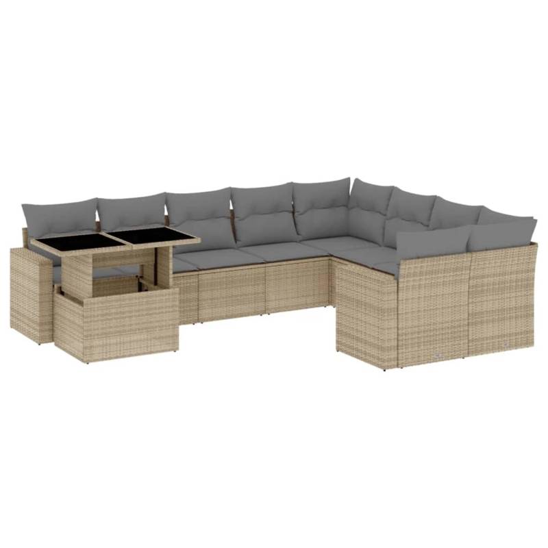 vidaXL 10-tlg Garten-Sofagarnitur mit Kissen Beige Poly Rattan Modell 219 von VIDAXL