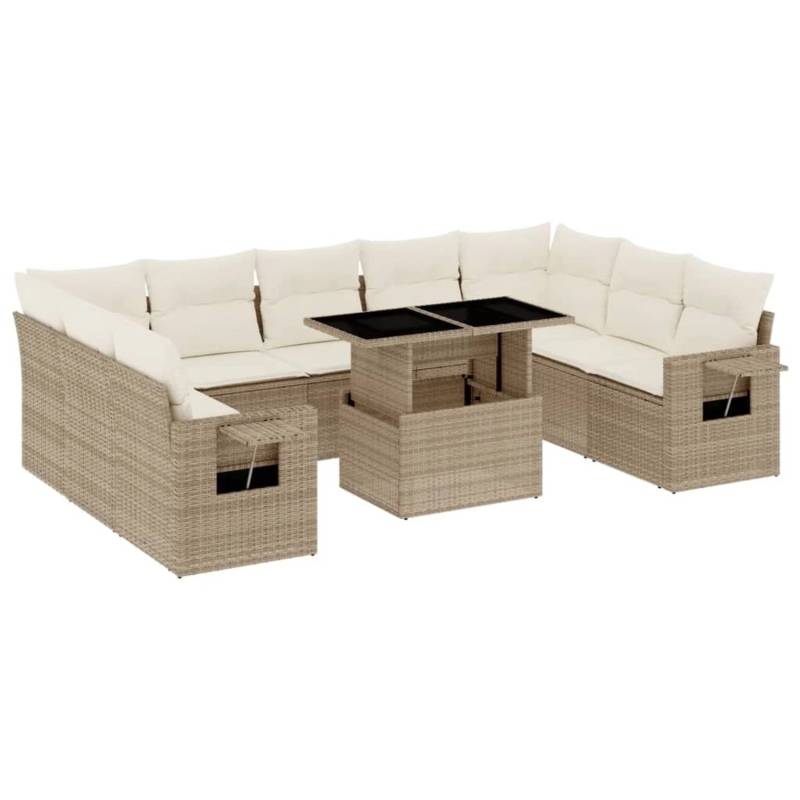 vidaXL 10-tlg Garten-Sofagarnitur mit Kissen Beige Poly Rattan Modell 220 von VIDAXL